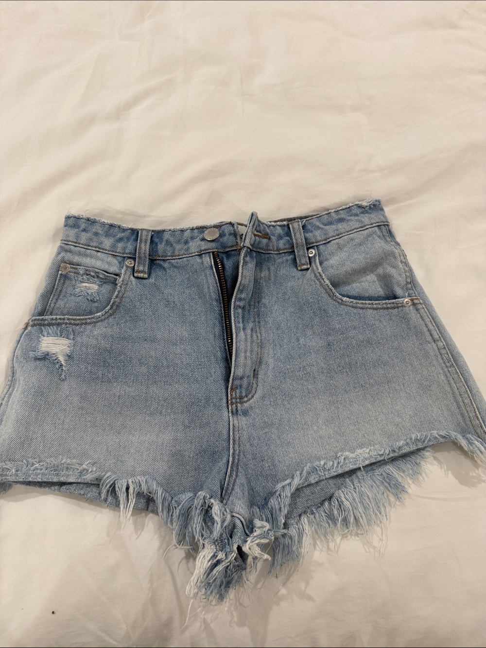 ROLLA'S Light Blue Frayed High-Rise Denim Shorts